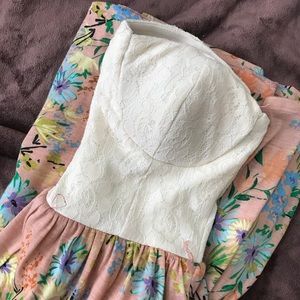 Lace & Peach Strapless Summer Dress